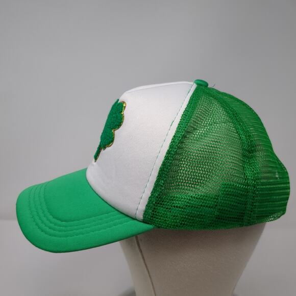 St. Patrick's Day Clover Snapback Trucker Hat Green OS Adjustable Mesh Back - Picture 3 of 8